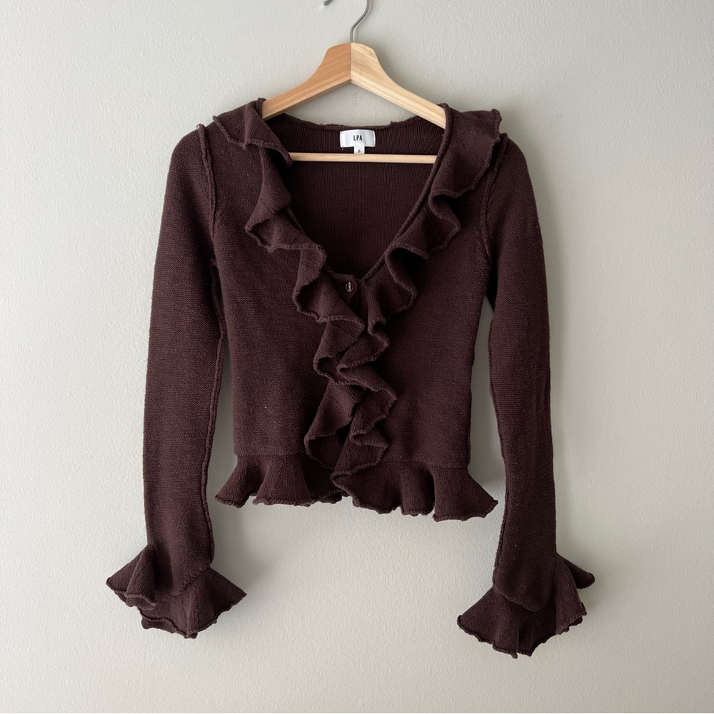 LPA ruffle sweater cardigan brown